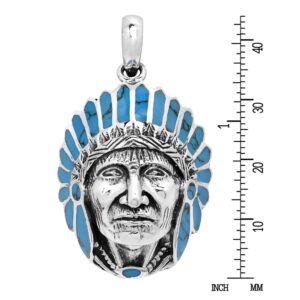 AeraVida Stylish Native American Style Simulated Blue Turquoise .925 Sterling Silver Pendant | Casual Pendant Unisex Jewelry | Jewelry Gift