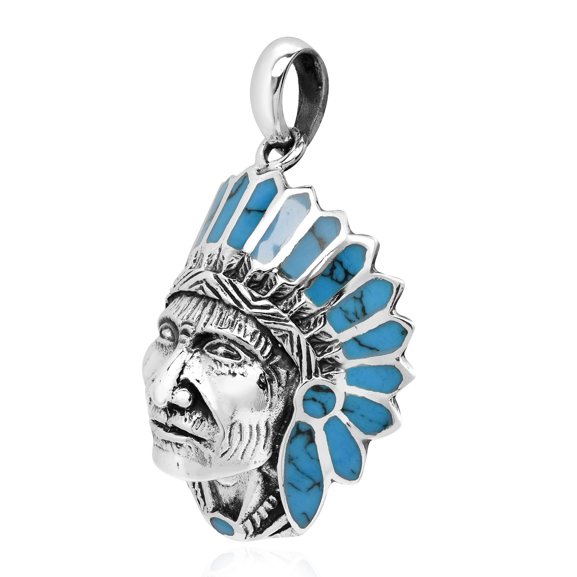 AeraVida Stylish Native American Style Simulated Blue Turquoise .925 Sterling Silver Pendant | Casual Pendant Unisex Jewelry | Jewelry Gift