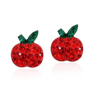 AeraVida Plump Red Apple Cubic Zirconia .925 Sterling Silver Stud Earrings | Classic Stud Earrings for Women | Fruit Earrings