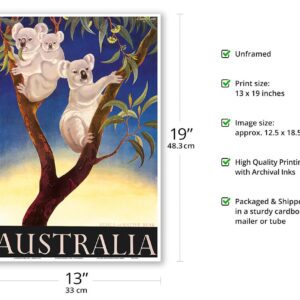 Australia - Koala Bears - Vintage Travel Poster by Eileen Mayo c.1956 - Master Art Print (Unframed) 13in x 19in