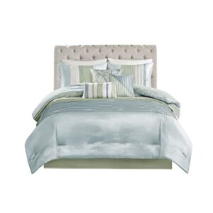 Madison Park Amherst Faux Silk Comforter Set-Casual Contemporary Design All Season Down Alternative Bedding, Matching Shams, Bedskirt, Decorative Pillows, King(104"x92"), Green, 7 Piece (MP10-847)