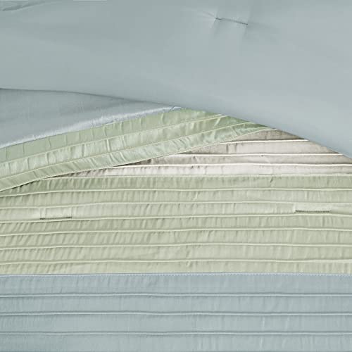 Madison Park Amherst Faux Silk Comforter Set-Casual Contemporary Design All Season Down Alternative Bedding, Matching Shams, Bedskirt, Decorative Pillows, King(104"x92"), Green, 7 Piece (MP10-847)