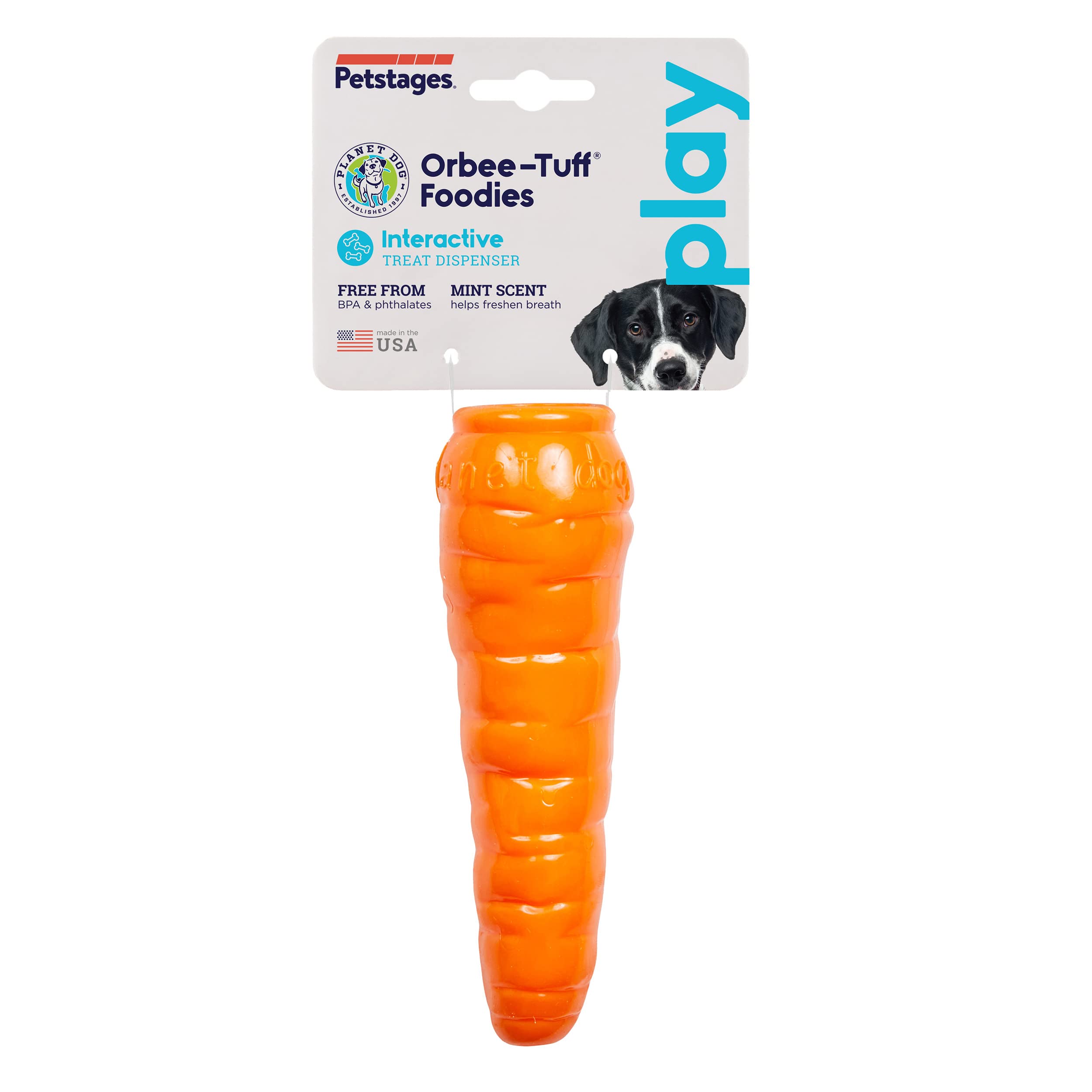 Outward Hound Foodies Carrot Treat-Dispensing Dog Chew Toy, Orange