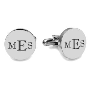 Personalized Circle Silver Stainless Steel Cufflinks Monogram Custom Engraved Free - Ships from USA