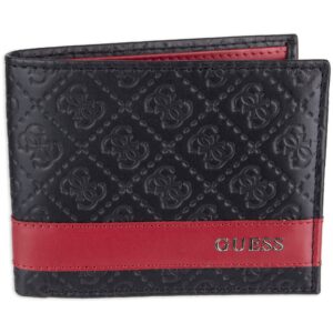 Guess Men's Leather Slim Bifold Wallet, Black/Red, One Size