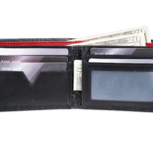 Guess Men's Leather Slim Bifold Wallet, Black/Red, One Size