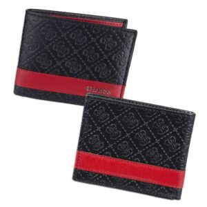 Guess Men's Leather Slim Bifold Wallet, Black/Red, One Size