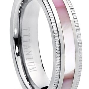 Titanium Women's Pink Hues Mother of Pearl Inlaid Band Ring, Comfort Fit, 5mm Size 8