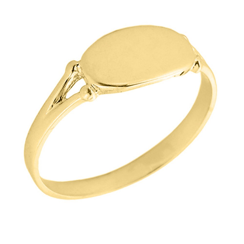 Modern Contemporary Rings 10K Yellow Gold Women’s Customizable Engravable Oval Top Split Shank Tapered Band Signet Ring - Size 6