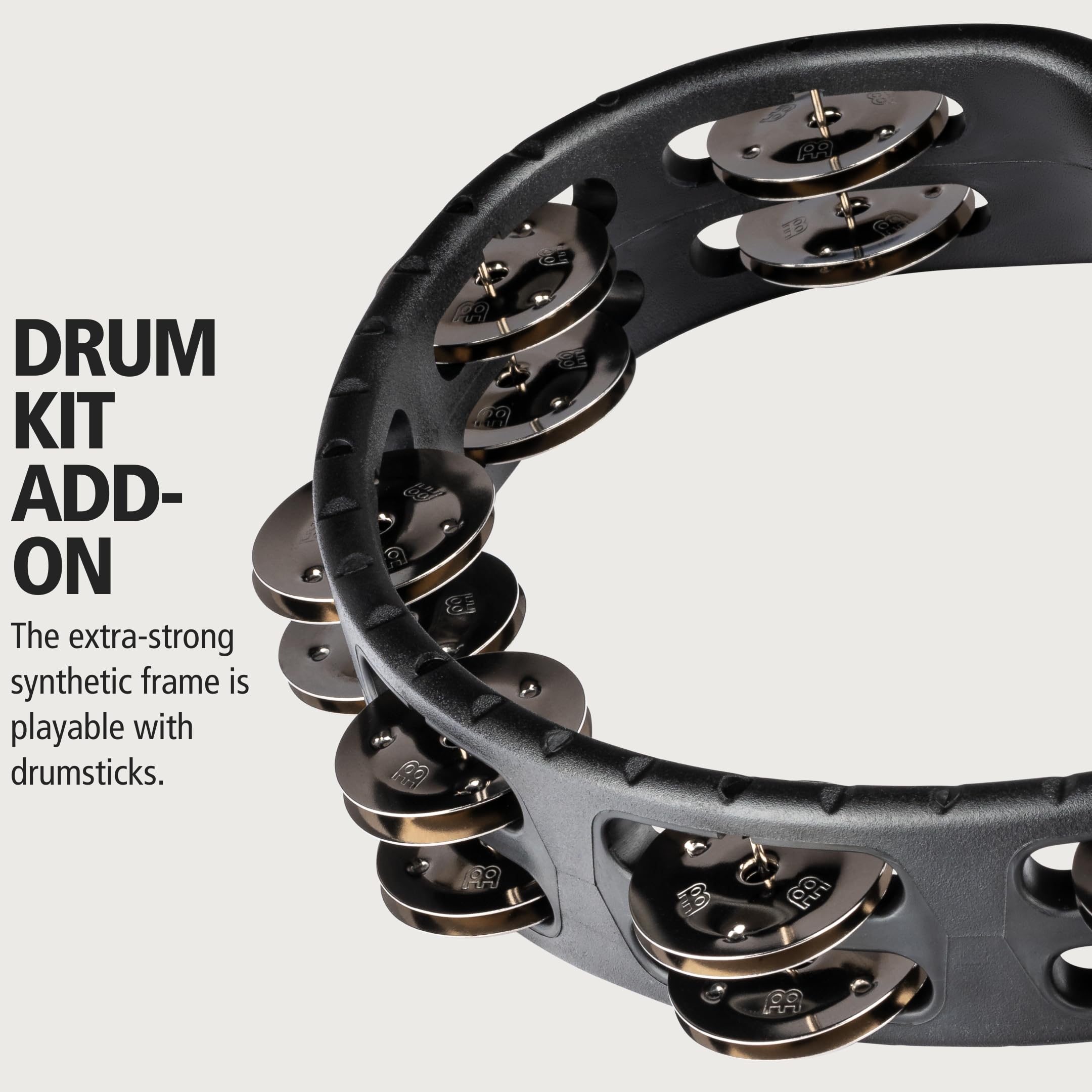 Meinl Percussion HTMT2BK Mountable ABS Plastic Tambourine with Guiro Style Frame, Double Row Steel Jingles