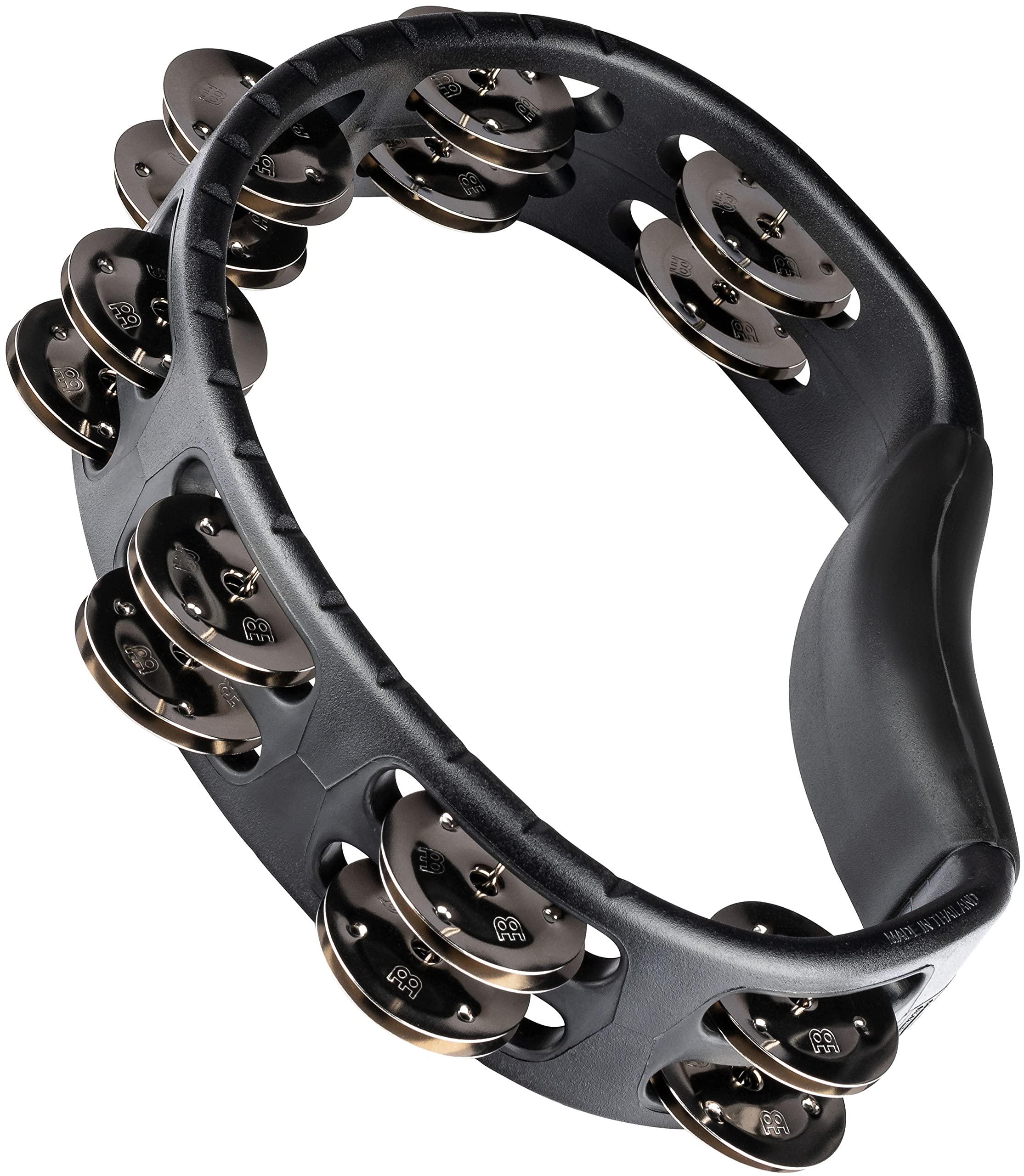 Meinl Percussion HTMT1BK Handheld ABS Plastic Tambourine with Guiro Style Frame, Single Row Steel Jingles,Black