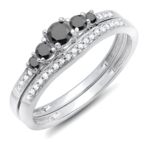 Dazzlingrock Collection 0.45 Carat (ctw) 10k Black & White Diamond Ladies 5 Stone Engagement Ring Set, White Gold, Size 7