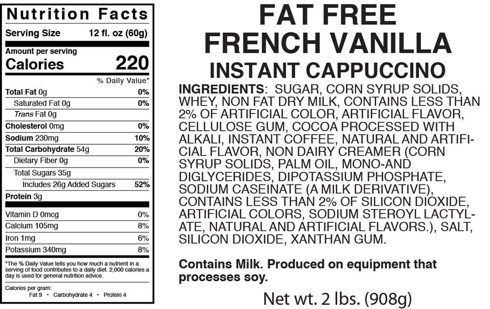 Cappuccino Supreme 2 lb bag Fat Free French Vanilla Instant Cappuccino Mix