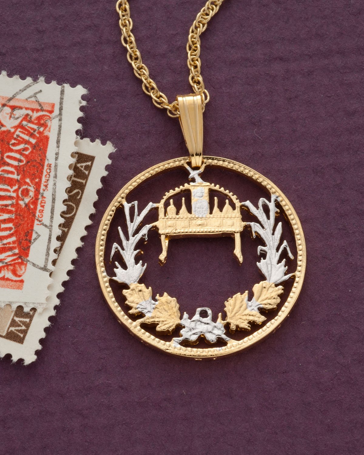 The Difference World Coin Jewelry Hungary Pendant & Necklace, Crown of Saint Stevens Necklace