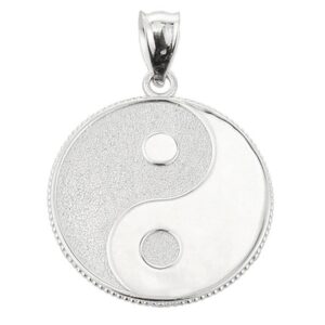 925 Sterling Silver Milgrain-Edged Satin Finish Charm Yin and Yang Pendant