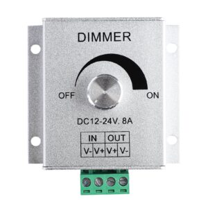 SUPERNIGHT 12V Dimmer Switch, Dimmer Knob Aluminium Case DC12V-24V 8A Single Channel Knob Dimmer Controller for LED Strip Bulb Lamp Light 5050 3528 5630 Single Color LED Strips