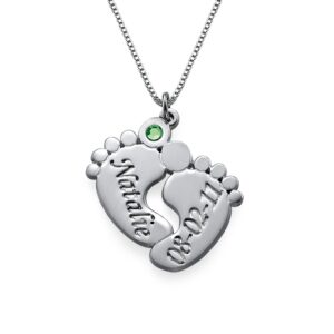 myka - personalized engraved baby feet pendant necklace - cz or diamond stone option - custom jewelry for her, women, mom - dainty gift for birthday, christmas, mother's day