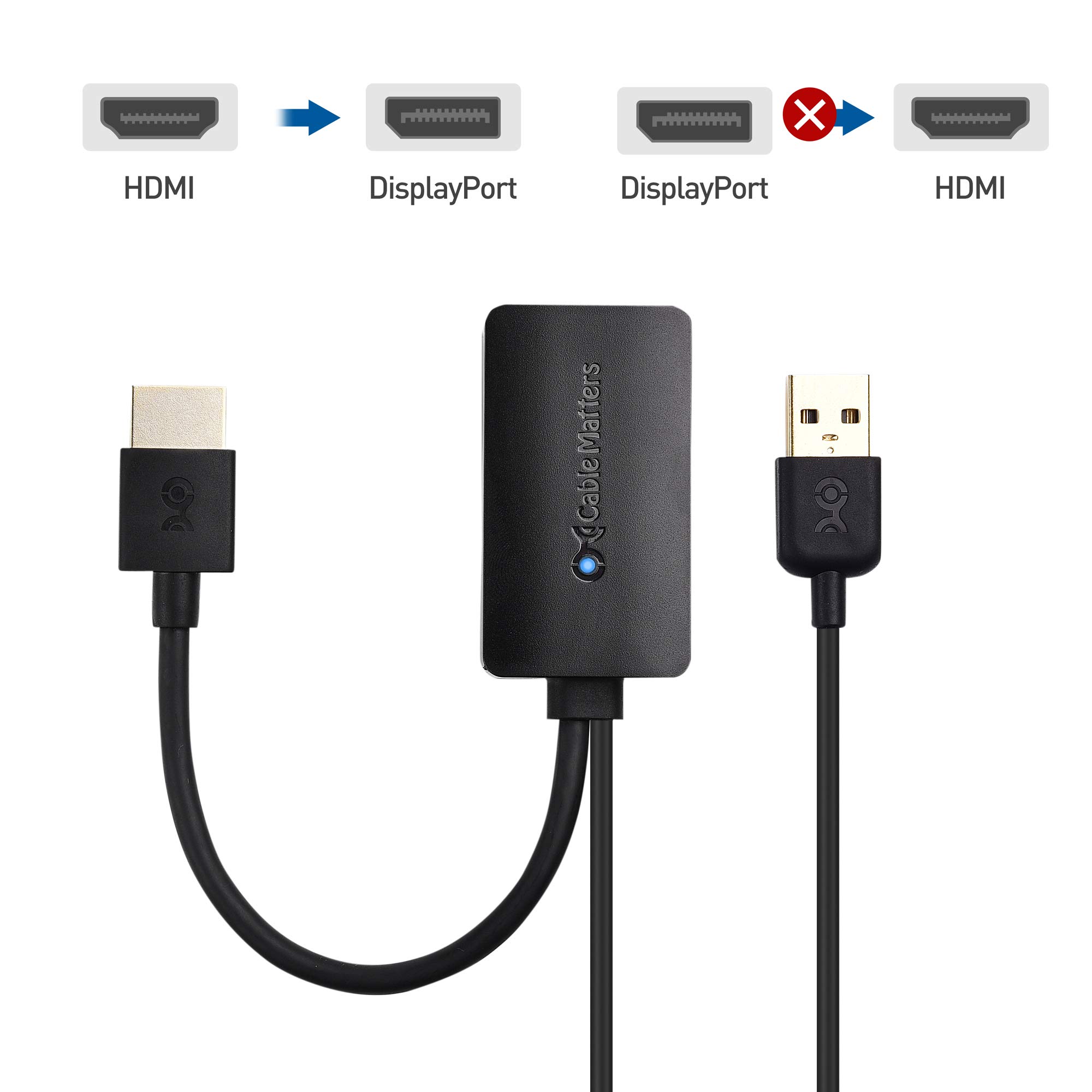 Cable Matters HDMI to DisplayPort Adapter (HDMI to DP Adapter) with 4K Video Resolution Support