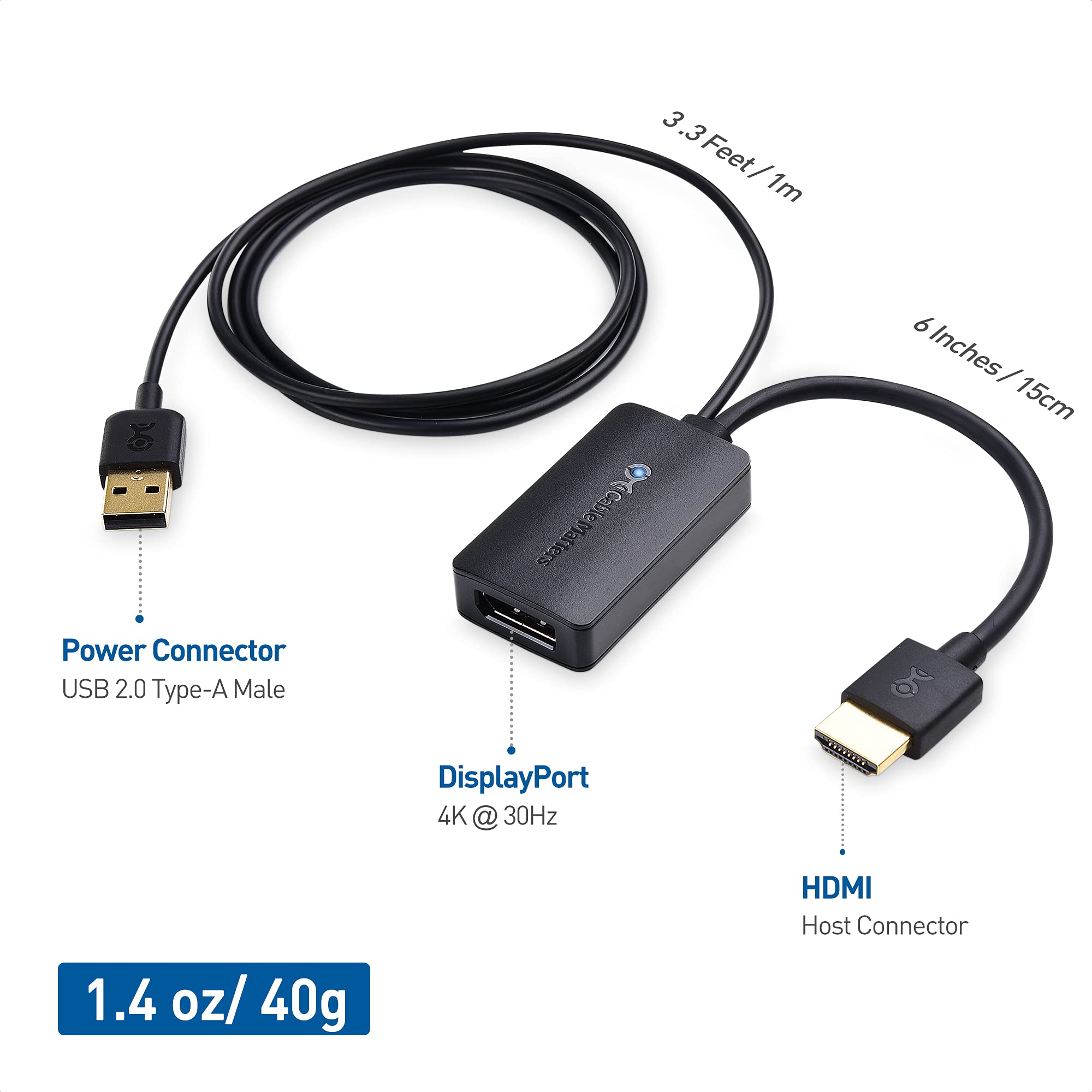 Cable Matters HDMI to DisplayPort Adapter (HDMI to DP Adapter) with 4K Video Resolution Support