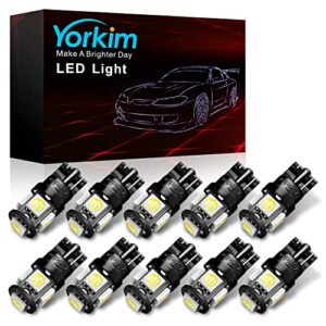 yorkim 194 led bulbs white 6000k super bright 5th generation, t10, 168 led bulb for car interior dome map door courtesy license plate lights w5w 2825, pack of 10