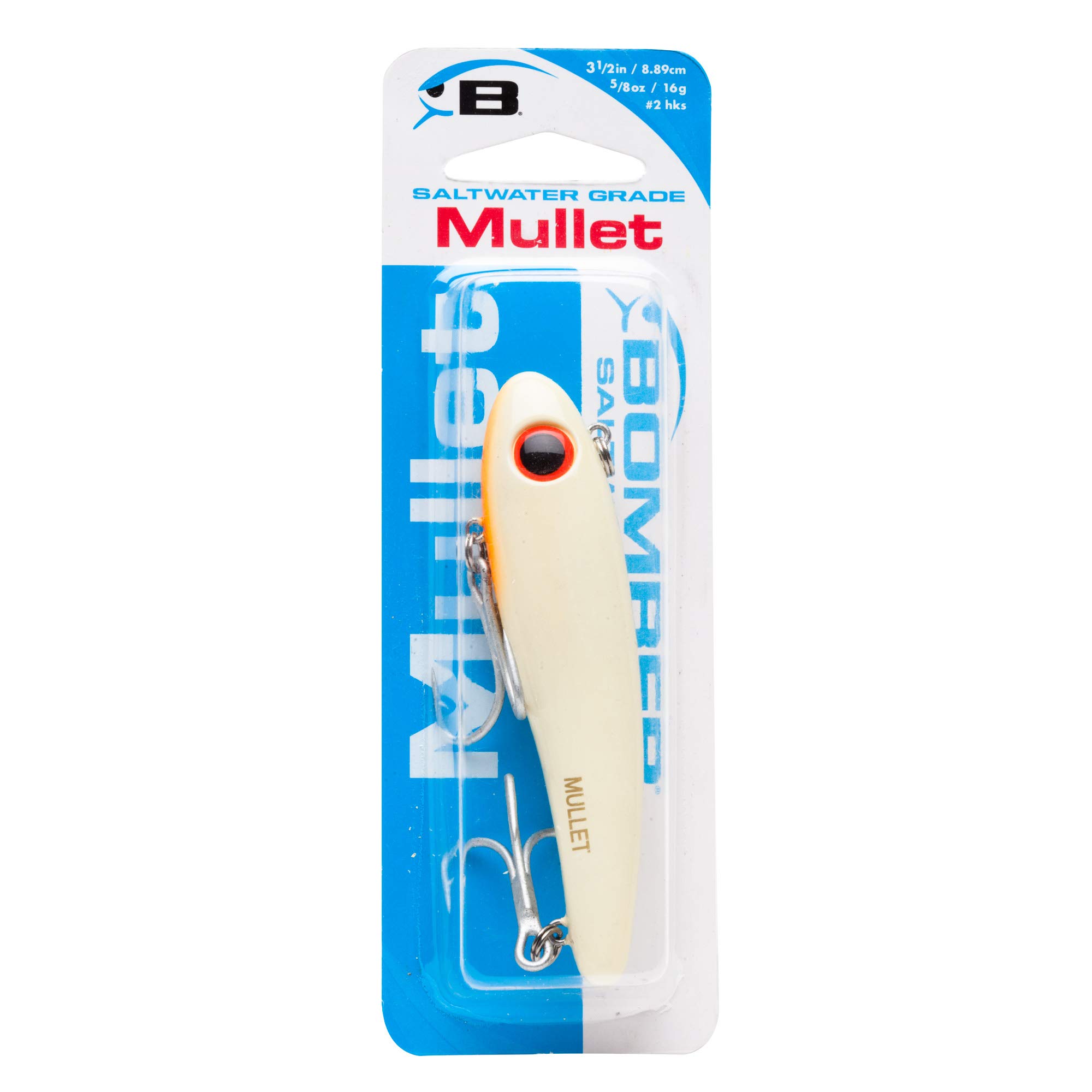 Bomber Lures Mullet Slow-Sinking Twitch, Walking Saltwater Fishing Lure, Excellent for Speckled Trout, Redfish, Stripers and More, 3 1/2", 5/8 oz, Bone Orange Throat