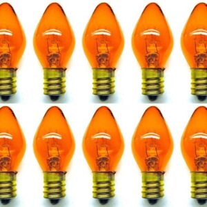 CEC Industries #7C7/TA/120V (Amber) Bulbs, 120 V, 7 W, E12 Base, C-7 Shape (Box of 10)