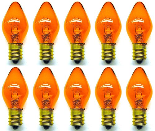 CEC Industries #7C7/TA/120V (Amber) Bulbs, 120 V, 7 W, E12 Base, C-7 Shape (Box of 10)