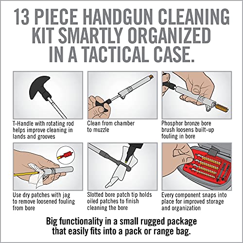 Real Avid Handgun Cleaning Kit: All in One 13 Piece Pistol Cleaning Kit With Cleaning Rod, Bore Brushes, Gun Cleaning Jags & Gun Cleaning Patches For .22 .357 9MM .38 .40 .44 & .45 Caliber Handguns