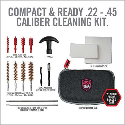 Real Avid Handgun Cleaning Kit: All in One 13 Piece Pistol Cleaning Kit With Cleaning Rod, Bore Brushes, Gun Cleaning Jags & Gun Cleaning Patches For .22 .357 9MM .38 .40 .44 & .45 Caliber Handguns