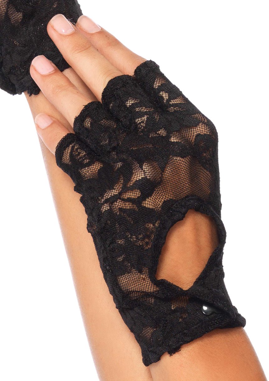 Leg Avenue Women's Keyhole Lace Fingerless Gloves Costume Accessories, Black, One Size US