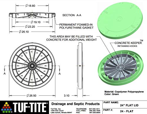 TUF-Tite 24" Heavy Duty Flat Riser Lid for TUF-Tite Risers or Corrugated Pipe Risers, Green