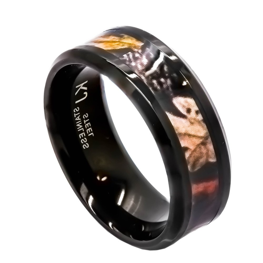 His & Hers 1.25 ct Natural Genuine Black Spinel Camo 3 pcs Surgical Stainless Steel Engagement Wedding Rings set