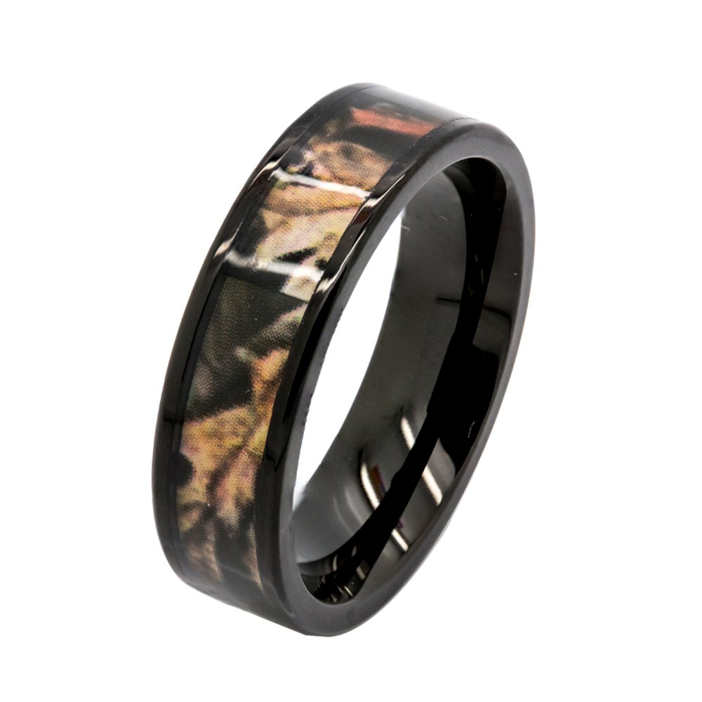 His & Hers 1.25 ct Natural Genuine Black Spinel Camo 3 pcs Surgical Stainless Steel Engagement Wedding Rings set