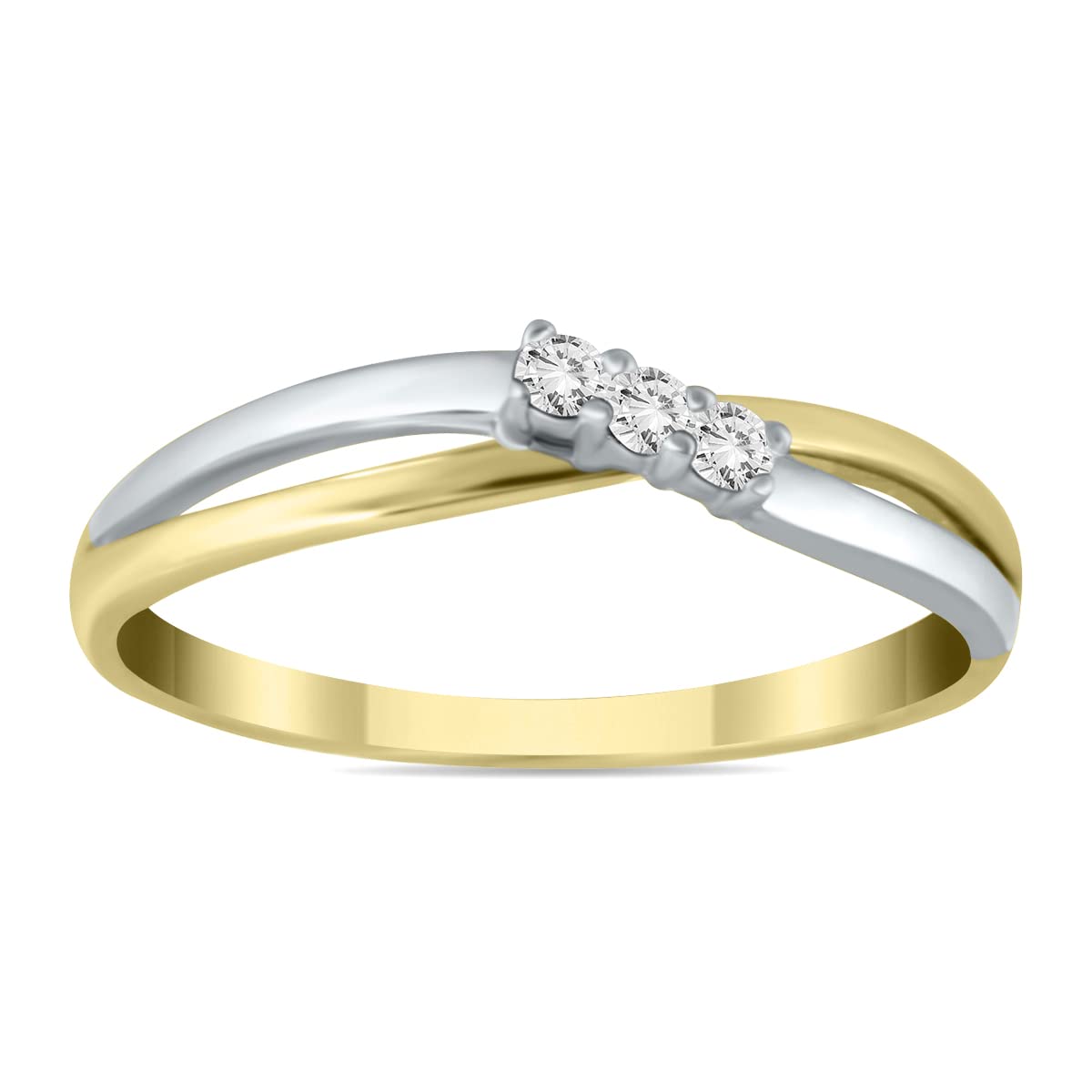 Three Stone Diamond Two Tone Ring in 10K White Gold