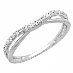 dazzlingrock collection 0.25 carat (cttw) round white diamond contour wedding guard band for women in 14k white gold size 7.5