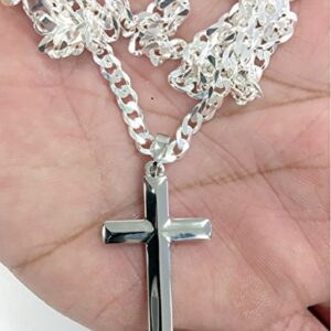 Diamond Cut Solid Cross .925 Sterling Silver Pendant 1" Long