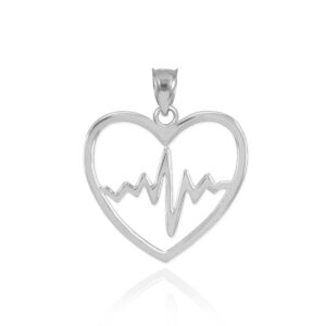 925 Sterling Silver Lifeline Pulse Heartbeat Open Heart Charm Pendant