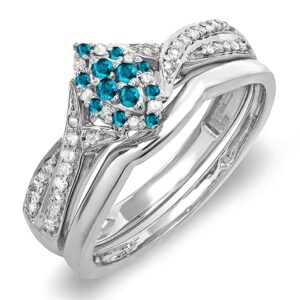 dazzlingrock collection 0.33 carat (ctw) sterling silver round blue & white diamond marquise shape ring set 1/3 ct, size 8