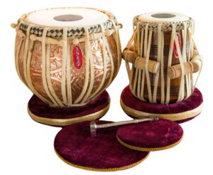 tabla drum set by maharaja musicals, professional, 3.5 kg copper bayan - designer carving, sheesham tabla dayan, padded bag, hammer, cushions, cover, tabla musical instrument (pdi-cjh)