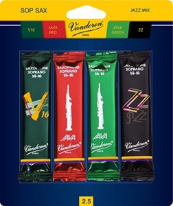 vandoren srmixs25 soprano sax jazz reed mix card includes 1 each zz, v16, java green and java red strength 2.5