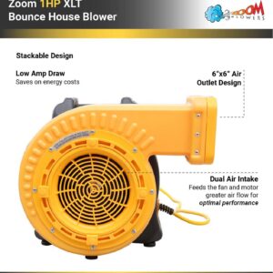 Zoom Blowers XLT 1hp Inflatable Bounce House Blower Fan, Energy Efficient, Commercial Electric Low Amp Draw Air Blower for Inflatables, Water Slide, Bouncy House, or Obstacle Course for Kids