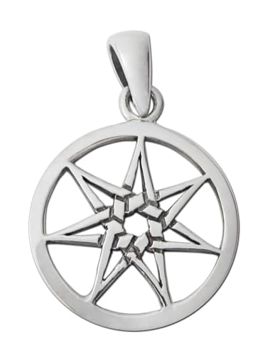 Moonlight Mysteries Fairy Star Pendant - Small Sterling Silver Faerie Star Septagram Pendant Jewelry (5/8 inch diameter)