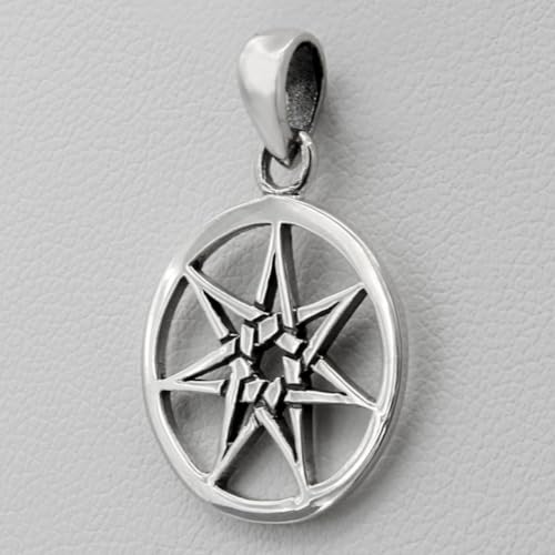 Moonlight Mysteries Fairy Star Pendant - Small Sterling Silver Faerie Star Septagram Pendant Jewelry (5/8 inch diameter)