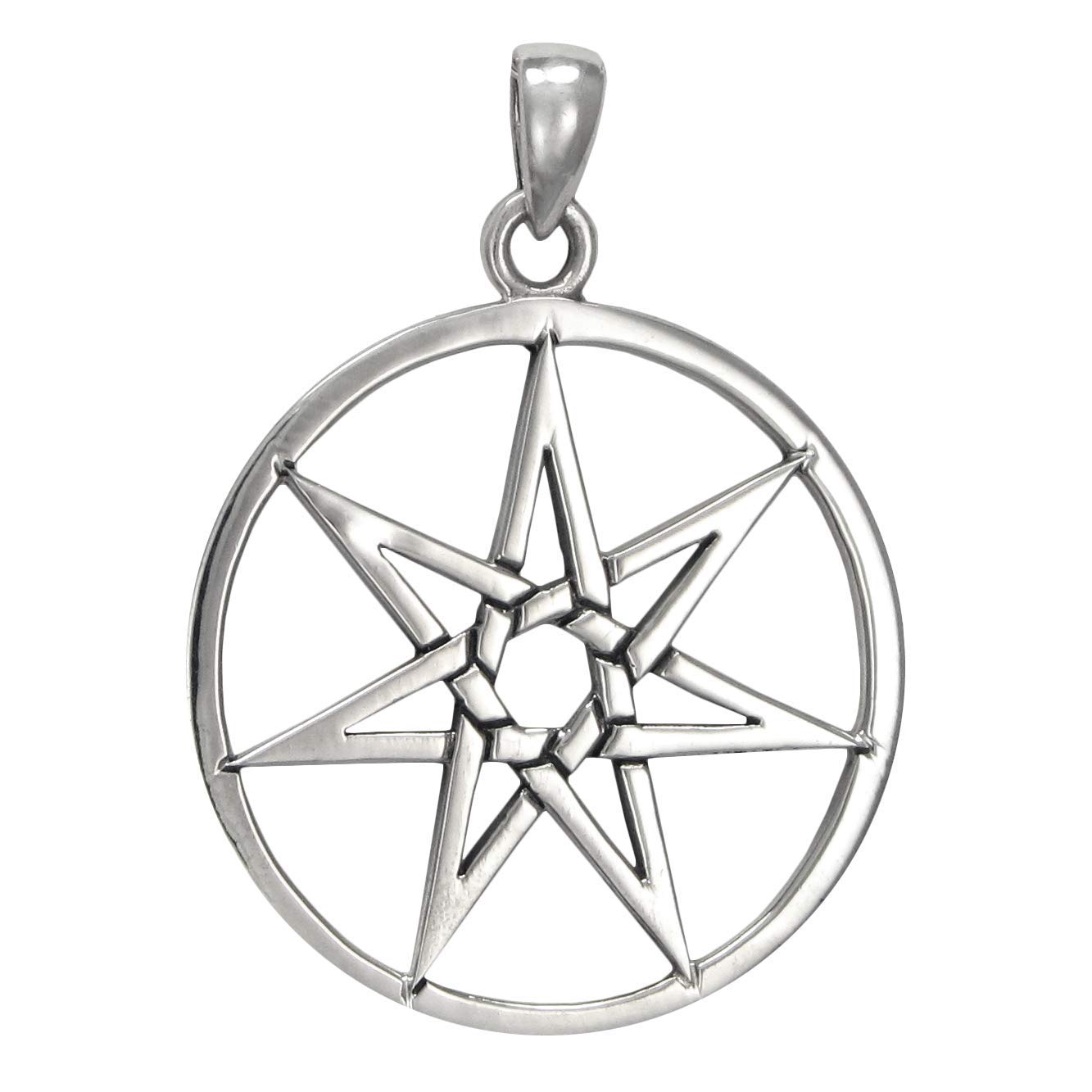 Moonlight Mysteries Fairy Star Pendant - Large .925 Sterling Silver Septagram 7 Point Faerie Star Jewelry (1 Inch Diameter)