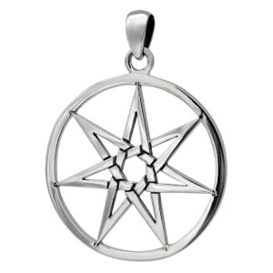 moonlight mysteries fairy star pendant - large .925 sterling silver septagram 7 point faerie star jewelry (1 inch diameter)