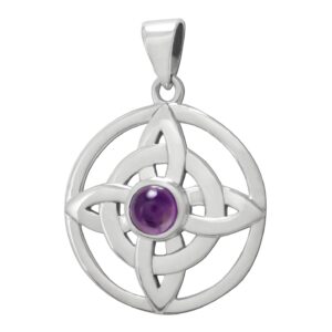 Moonlight Mysteries Celtic Witches Knot Amethyst Pendant - .925 Sterling Silver Wiccan Witchcraft Jewelry - (1 Inch Diameter)