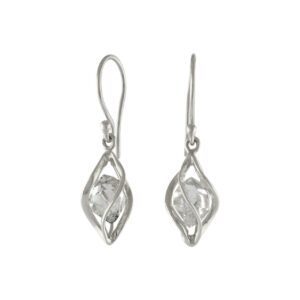 Starborn Sterling Silver cage set natural Herkimer Diamond Quartz Earrings