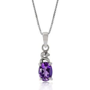 Silvershake Natural African Amethyst 925 Sterling Silver Victorian Solitaire Pendant with 18 Inch Chain Necklace