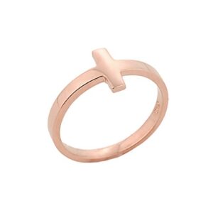 dainty fine 14k rose gold mid finger band sideways cross knuckle ring, size 8