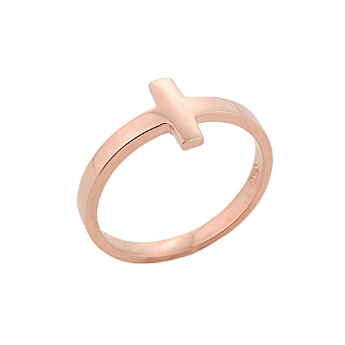 Dainty Fine 14k Rose Gold Mid Finger Band Sideways Cross Knuckle Ring, Size 8